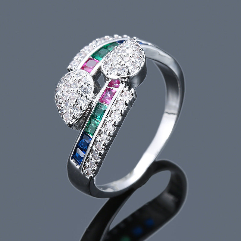 Colorful Zircon Gold Ring - Women's Geometric Inlaid Plated Design