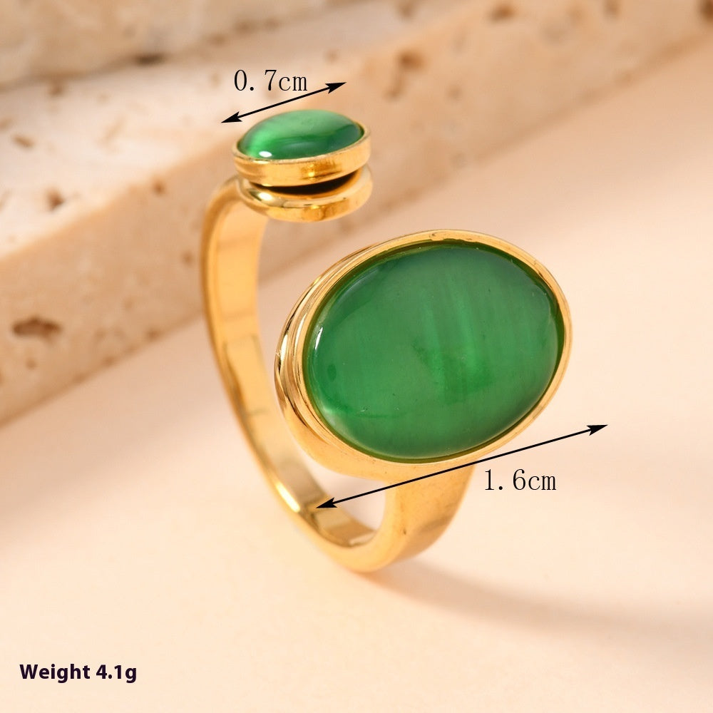 Oval Natural Stone Ring - Fashion Personality Stainless Steel Design