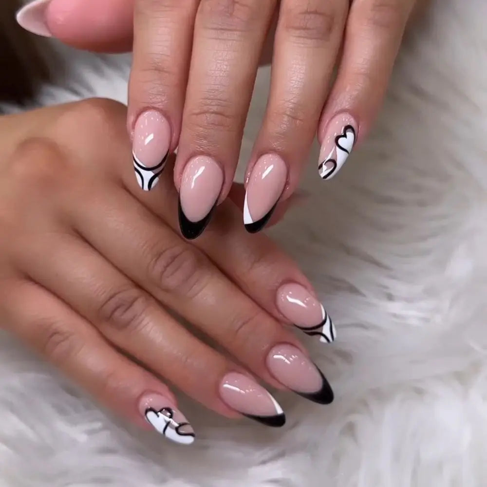 24Pcs Long Almond False Nails Various Styles French Press On Nails Newest Fake Nails DIY Manicure Detachable Nail Tips