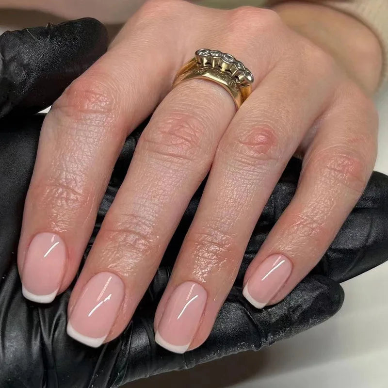 Naked Pink French White Side False Nails Short Simple Nail Beauty Press on Nails
