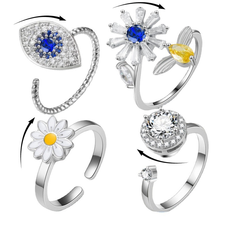 Turnable Anxiety Rings - Eyes Flowers Fidget Spinner Ring Women's Jewelry