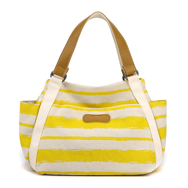 Canvas Striped Handbag - Large Capacity Outdoor Shoulder Storage Bag