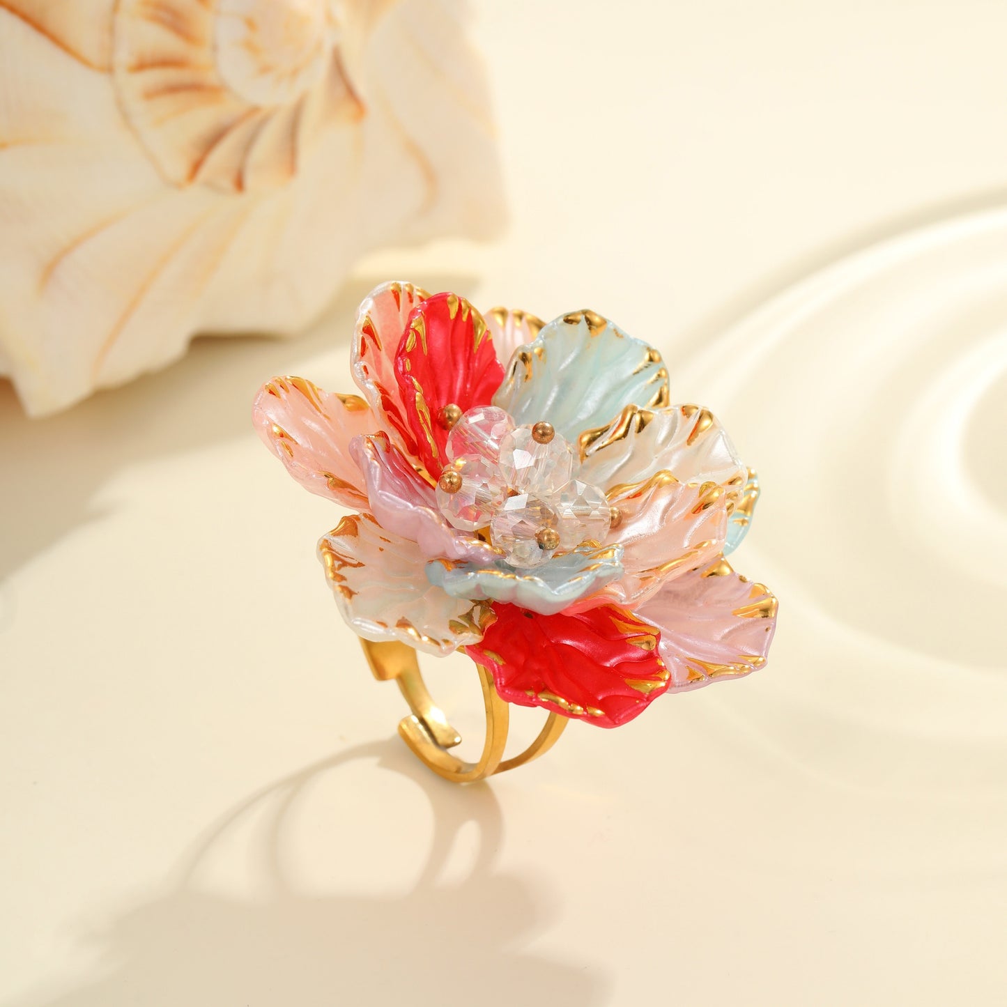 Colorful Flower Ring - Dopamine Vibes Adjustable Floral Jewelry USA