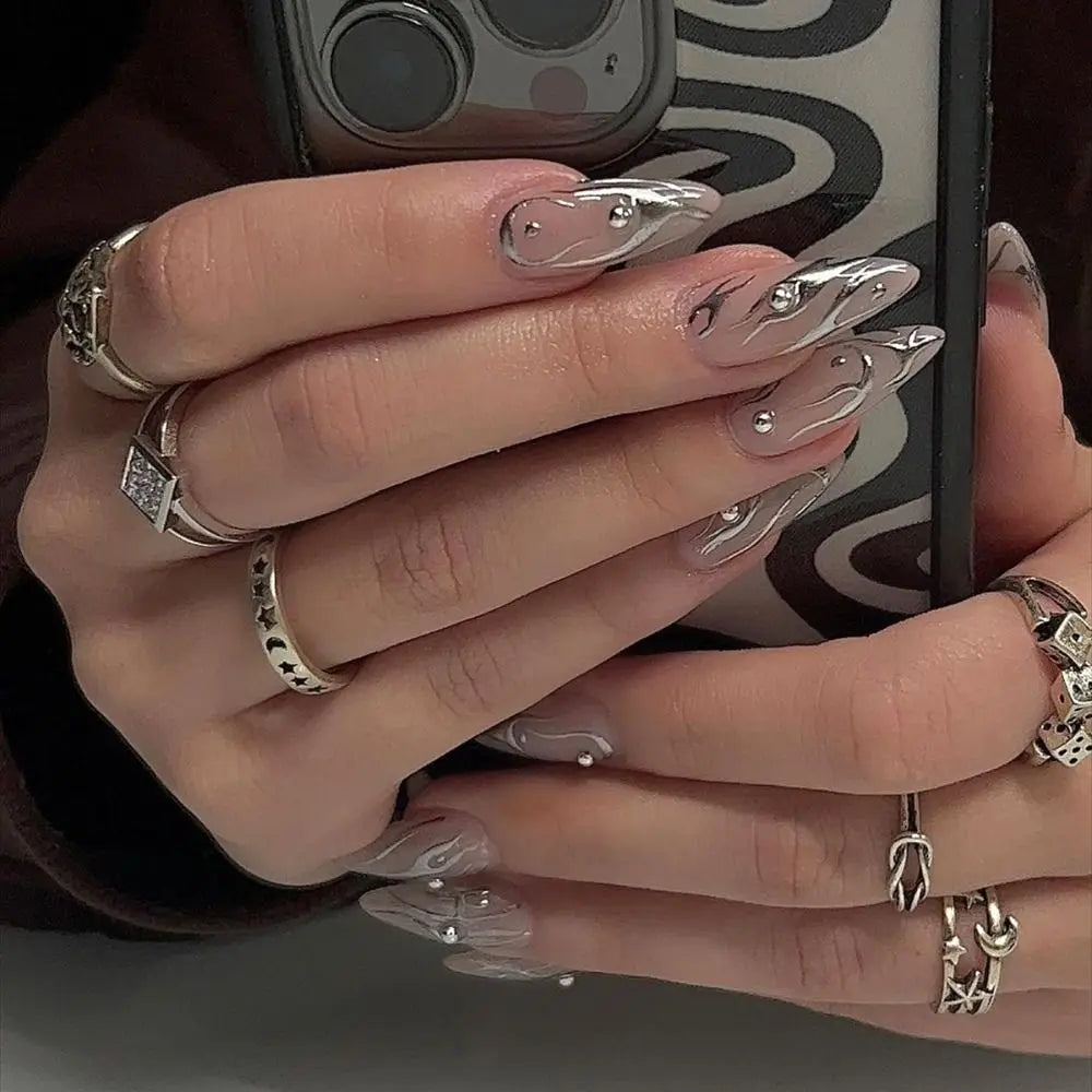 24Pcs Long Almond False Nails Various Styles French Press On Nails Newest Fake Nails DIY Manicure Detachable Nail Tips