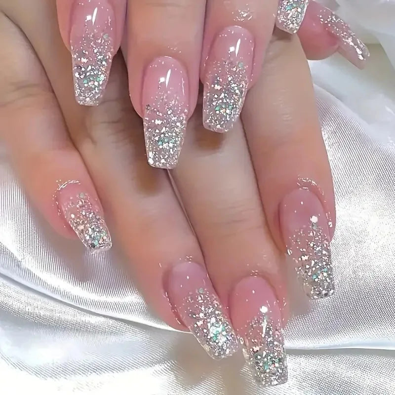 Nails with Rhinestone Sweet Cool Ballet Press on Nails Full Cover Acrylic Manicure Tips