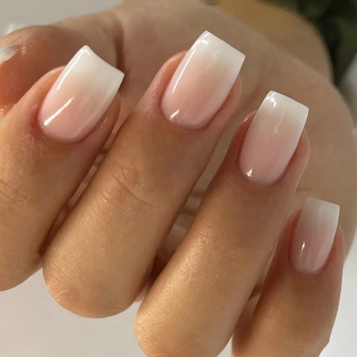 Romantic French White Nude Pink Gradient Chic Varied Short