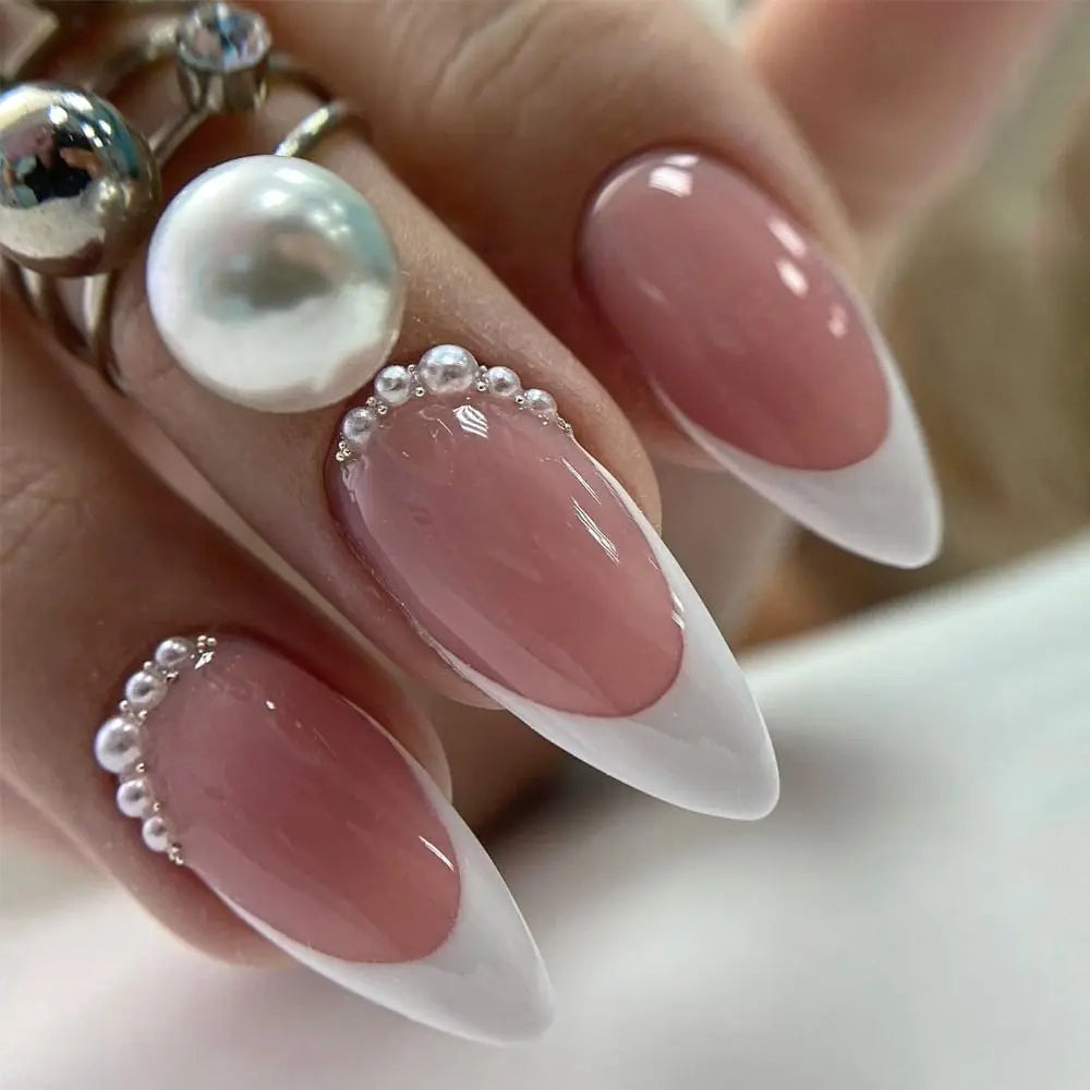 24Pcs Long Almond False Nails Various Styles French Press On Nails Newest Fake Nails DIY Manicure Detachable Nail Tips