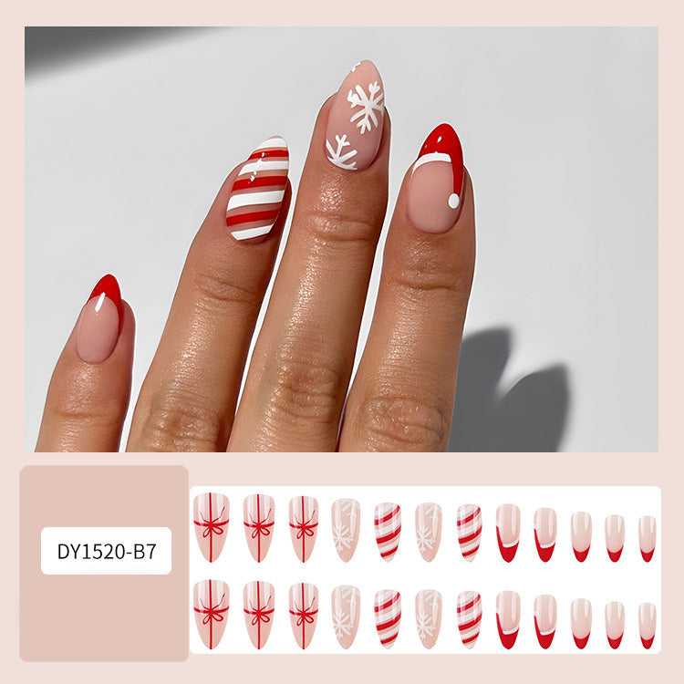 Christmas False Nails Hat Striped Snowflake Nail Art