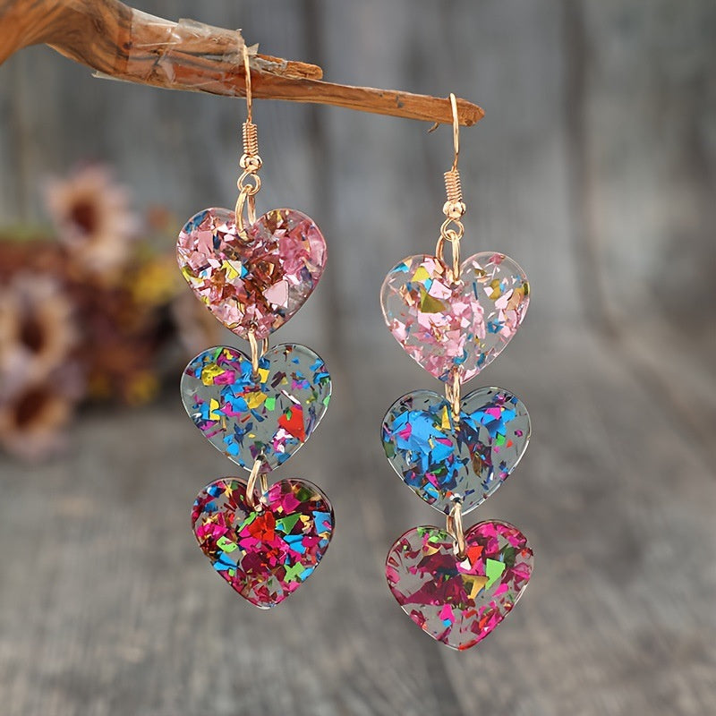 Mixed Color Bright Film Love Heart Earrings Female