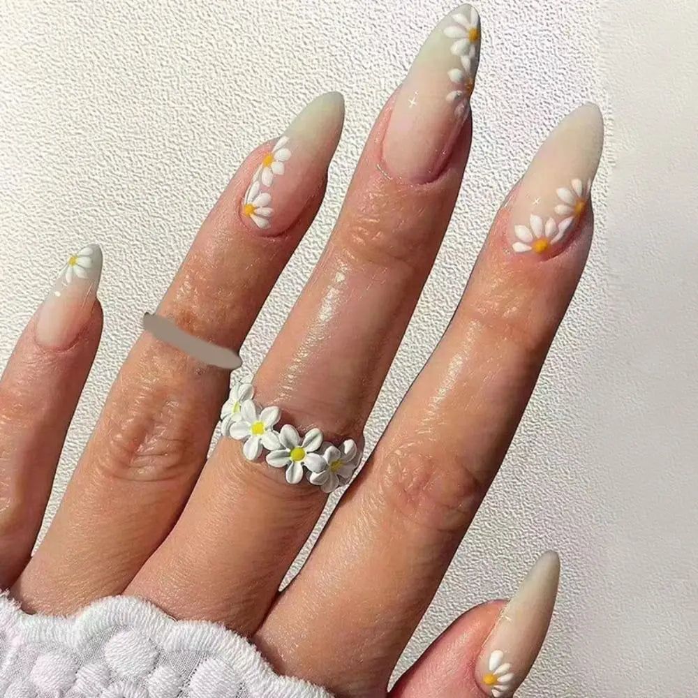 24Pcs Long Almond False Nails Various Styles French Press On Nails Newest Fake Nails DIY Manicure Detachable Nail Tips