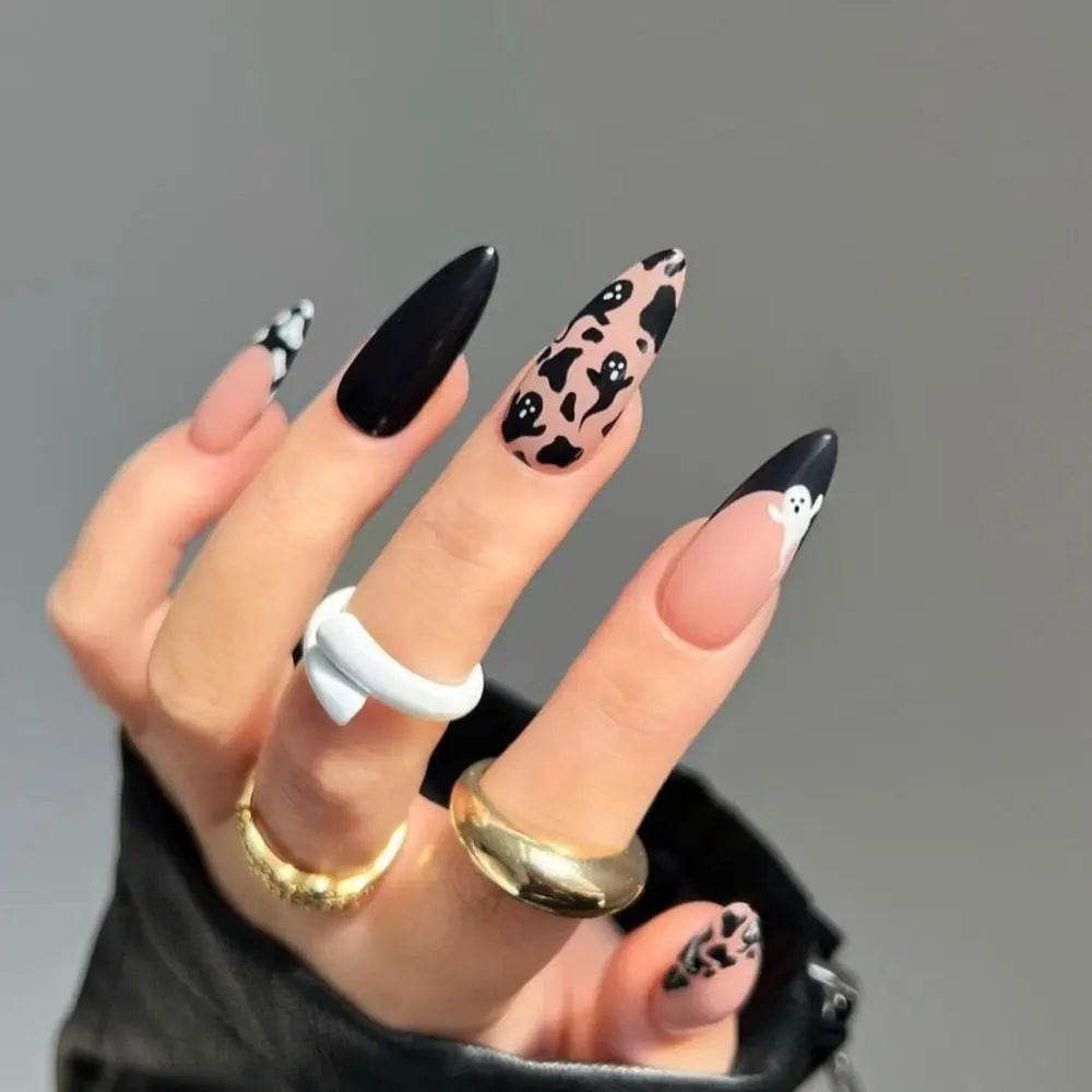 24Pcs Long Almond False Nails Various Styles French Press On Nails Newest Fake Nails DIY Manicure Detachable Nail Tips