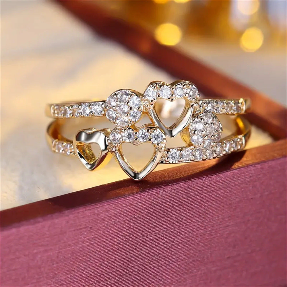 Geometric Heart Ring - Adjustable All-Match Alloy Opening Design