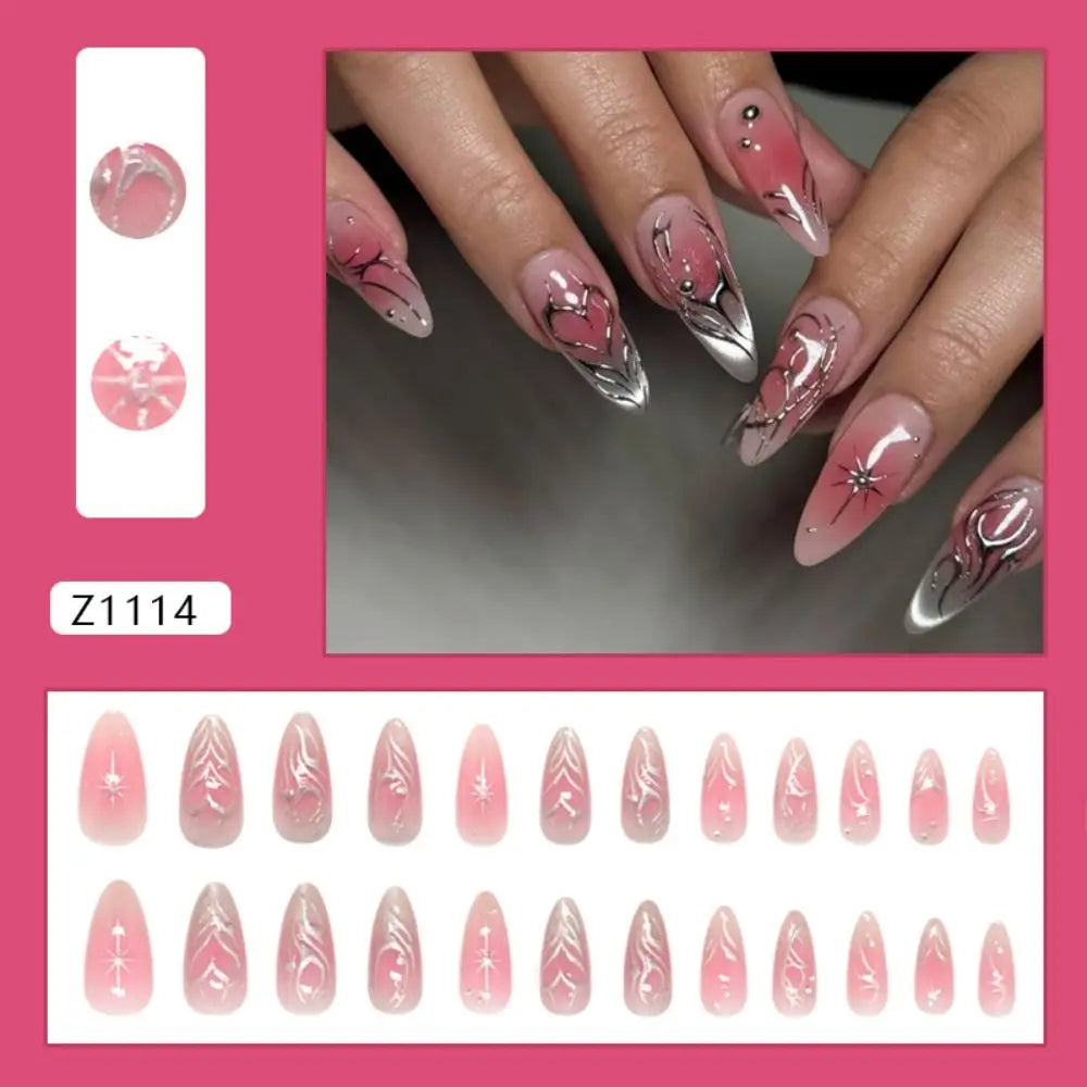 24pcs Manicure Long Almond False Nails French Simple Press on Nails Cherry Color Detachable Fake Nials DIY