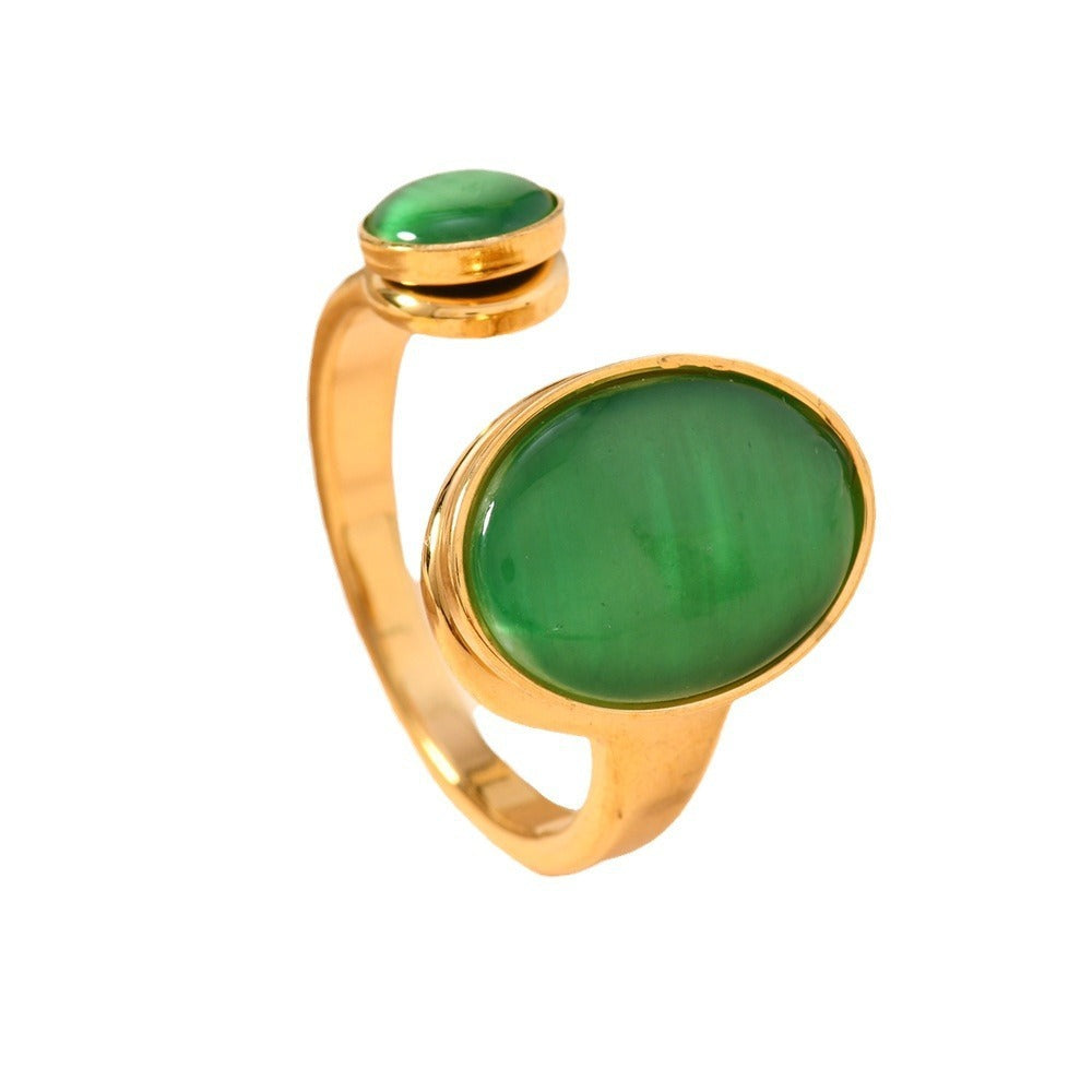 Oval Natural Stone Ring - Fashion Personality Stainless Steel Design