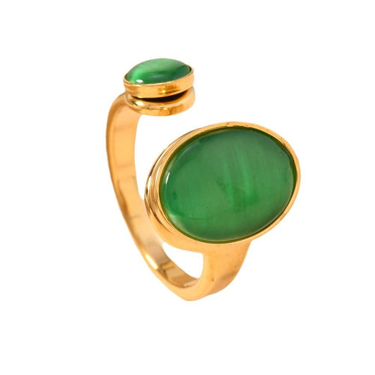 Oval Natural Stone Ring - Fashion Personality Stainless Steel Design