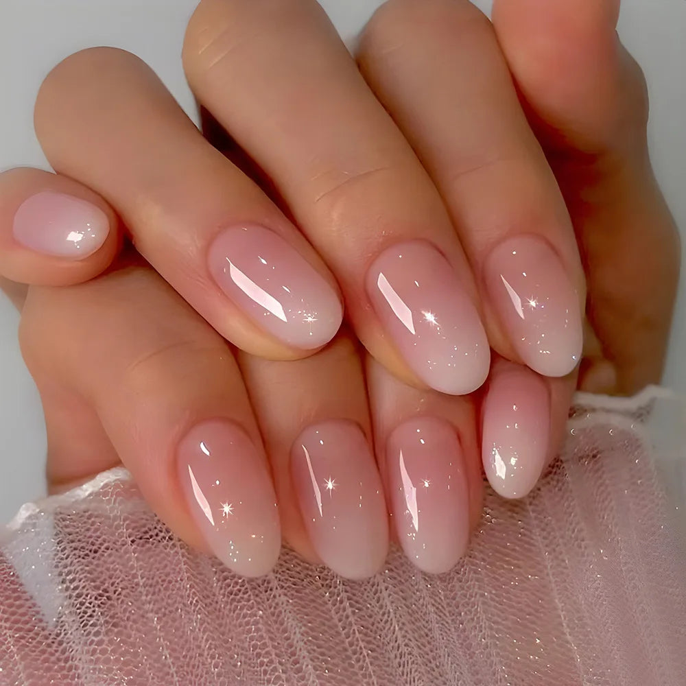 Blush Ombre Almond Press on Nails Set Nude Pink Simple Glossy