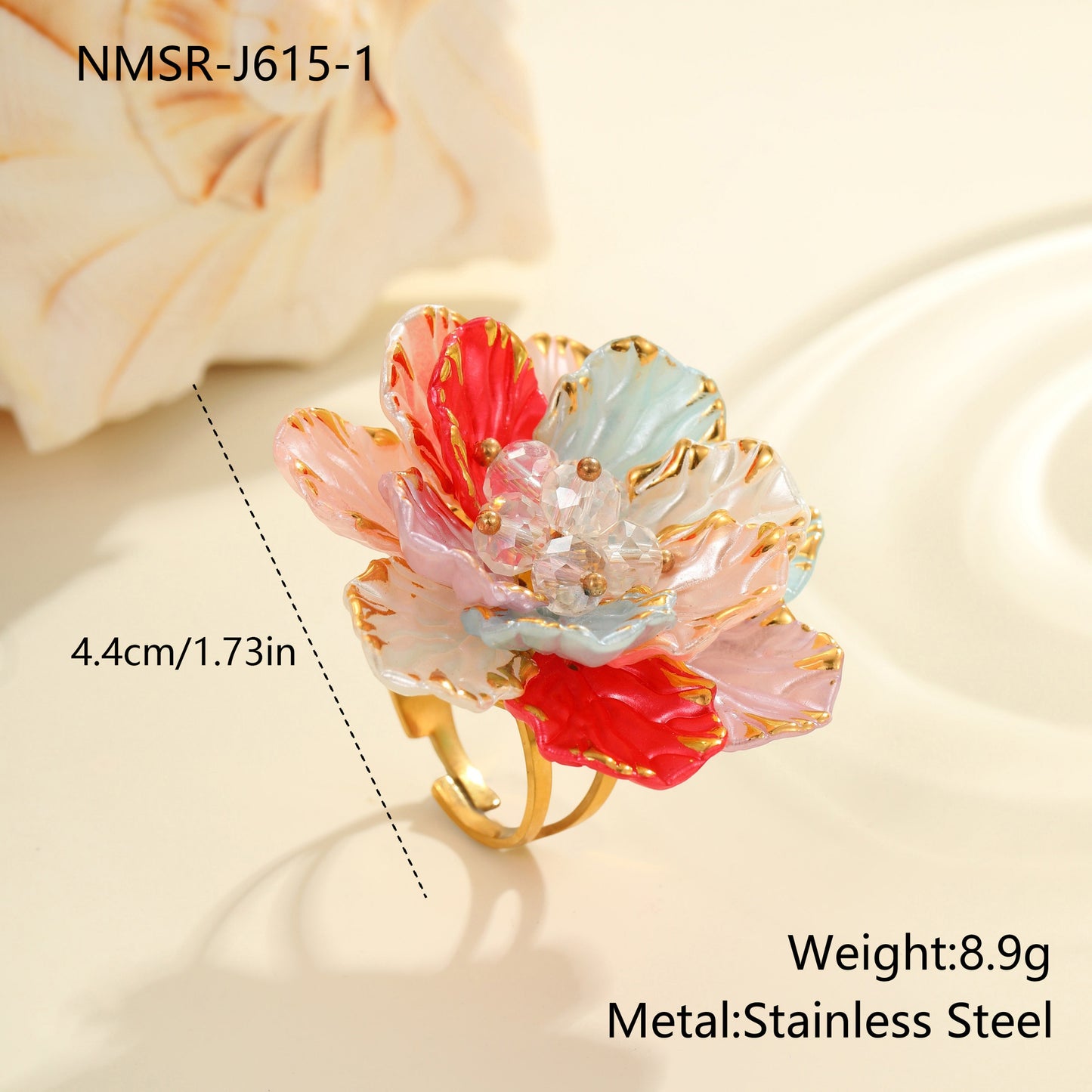 Colorful Flower Ring - Dopamine Vibes Adjustable Floral Jewelry USA