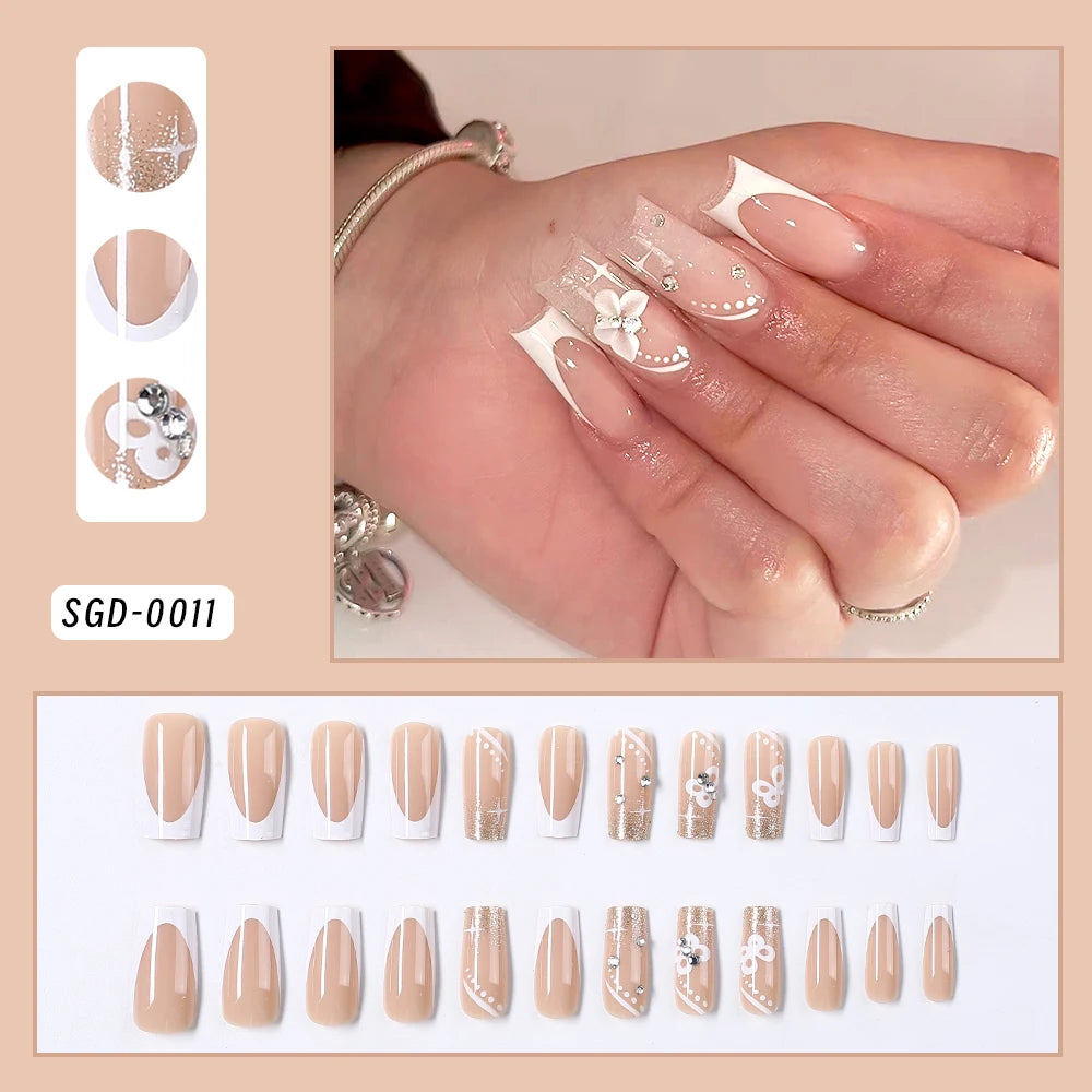 Square Head Flower Design Fake Nail Tips Acrylic Floral Wearable Ballet False Nail Artificial Full Cover Press on Nails