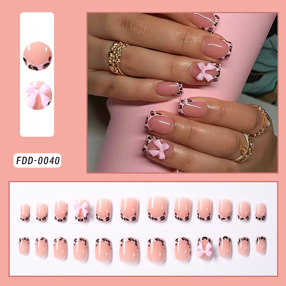 Square Head Flower Design Fake Nail Tips Acrylic Floral Wearable Ballet False Nail Artificial Full Cover Press on Nails