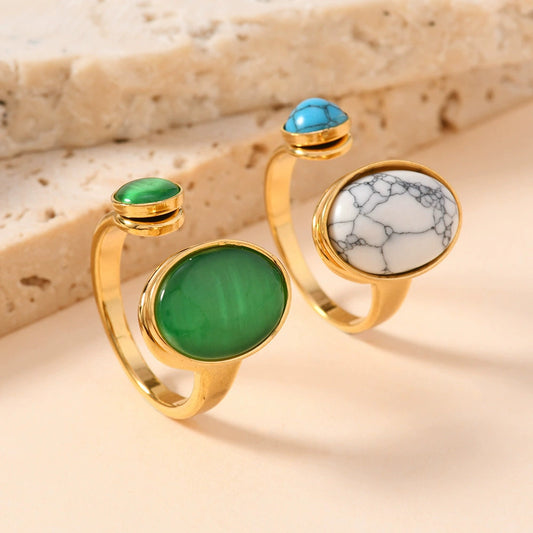 Oval Natural Stone Ring - Fashion Personality Stainless Steel Design