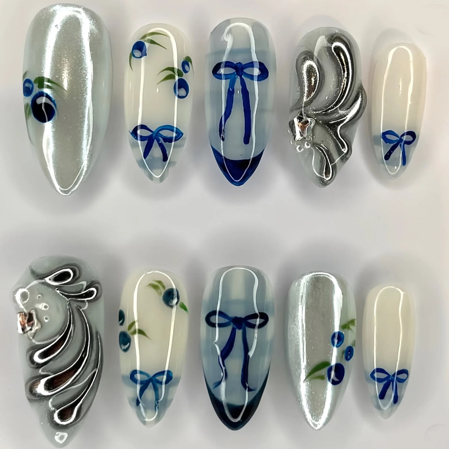 Summer Handmade Press on Nails Wearable Beach Seashell Design Long Almond