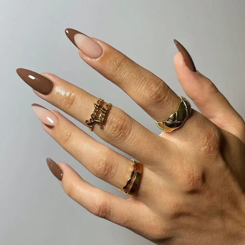24Pcs Long Almond False Nails Various Styles French Press On Nails Newest Fake Nails DIY Manicure Detachable Nail Tips