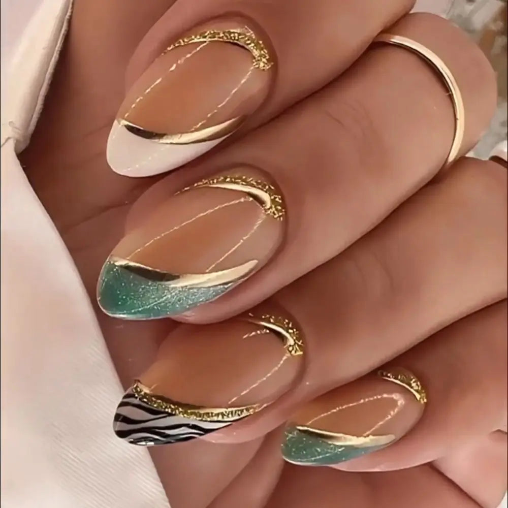 24Pcs Long Almond False Nails Various Styles French Press On Nails Newest Fake Nails DIY Manicure Detachable Nail Tips