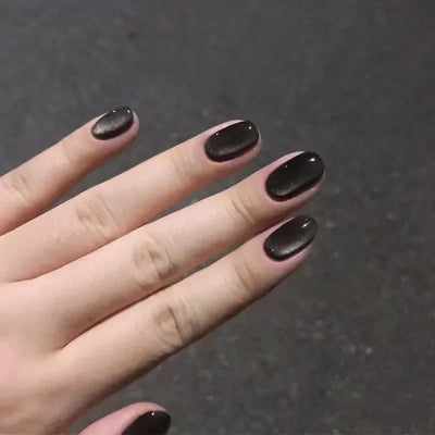Purple Cat Eye Fake Nails Square Head French Ballet Nails Short Press on Nails