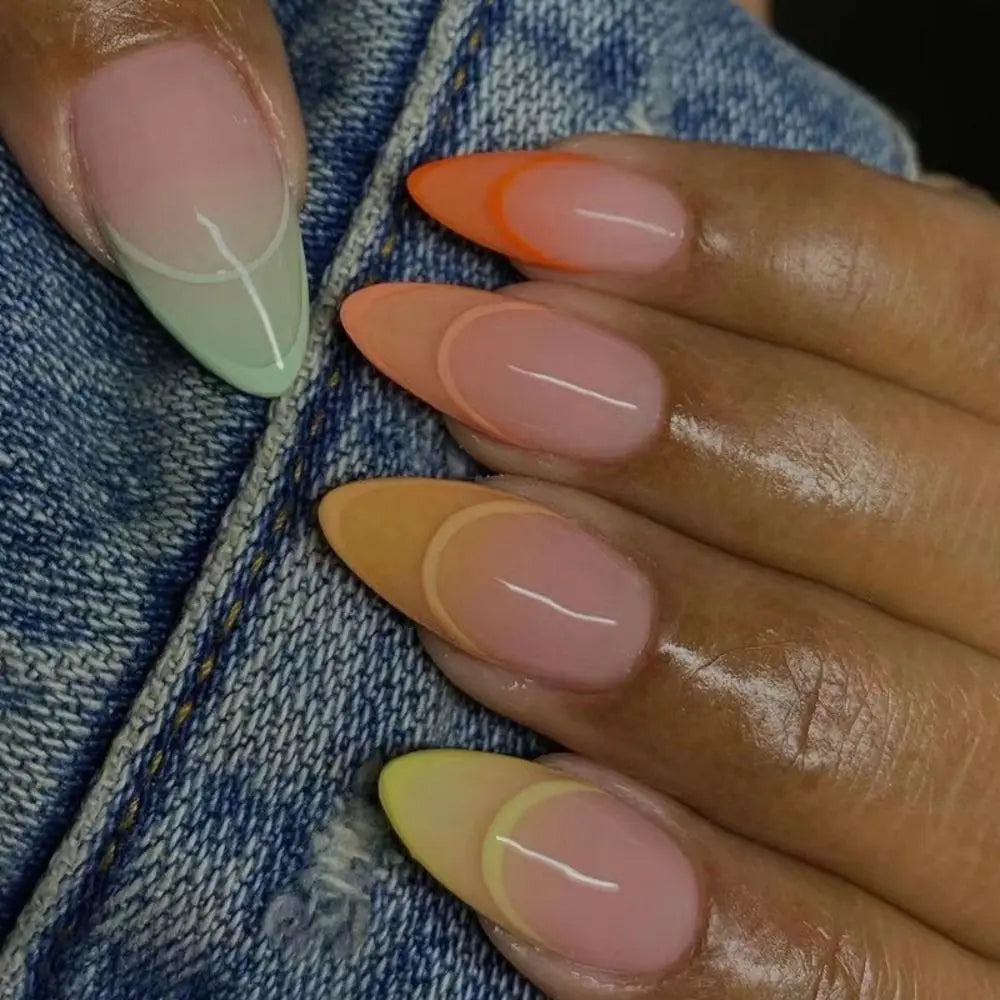 24Pcs Long Almond False Nails Various Styles French Press On Nails Newest Fake Nails DIY Manicure Detachable Nail Tips