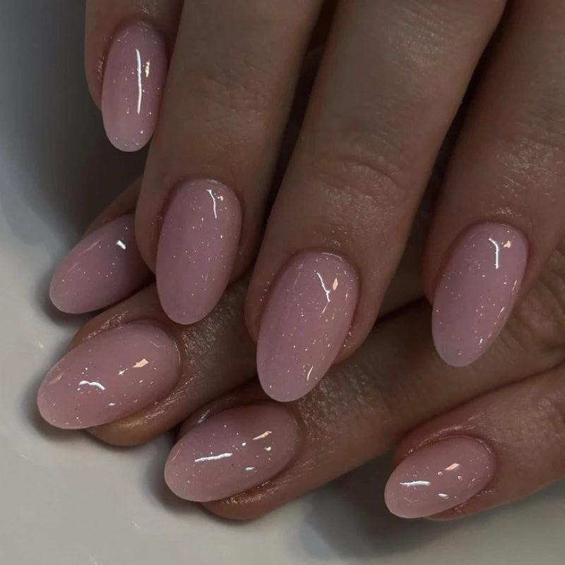 Red Pink French Polka Dot Round Dot Wearable Nail Art Short Almond Fake Nails Detachable Finished False Nails Press on Nails