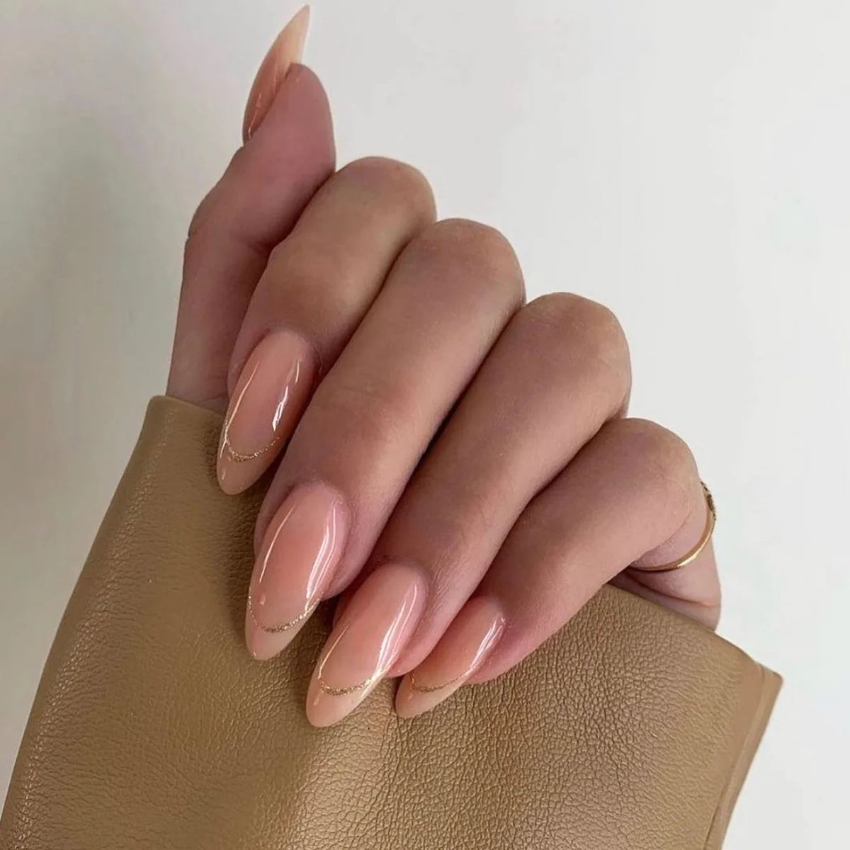 Blush Ombre Almond Press on Nails Set Nude Pink Simple Glossy