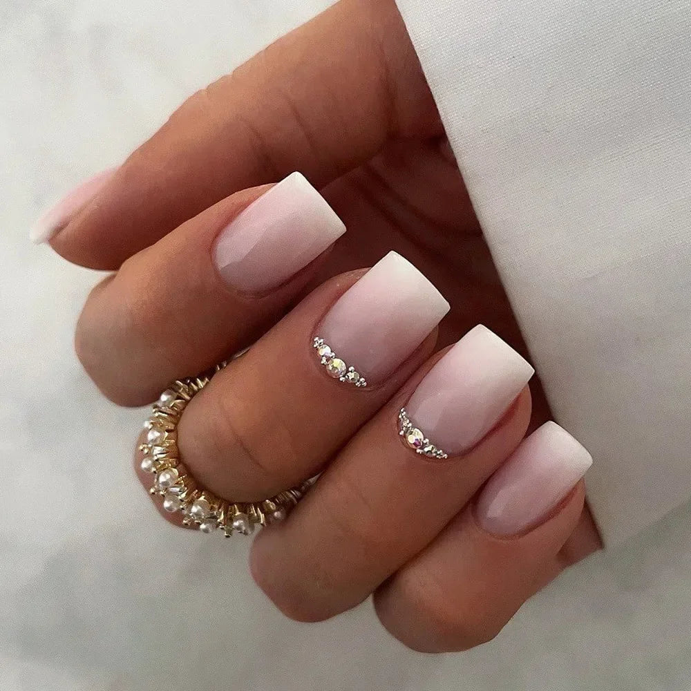 Romantic French White Nude Pink Gradient Chic Varied Short