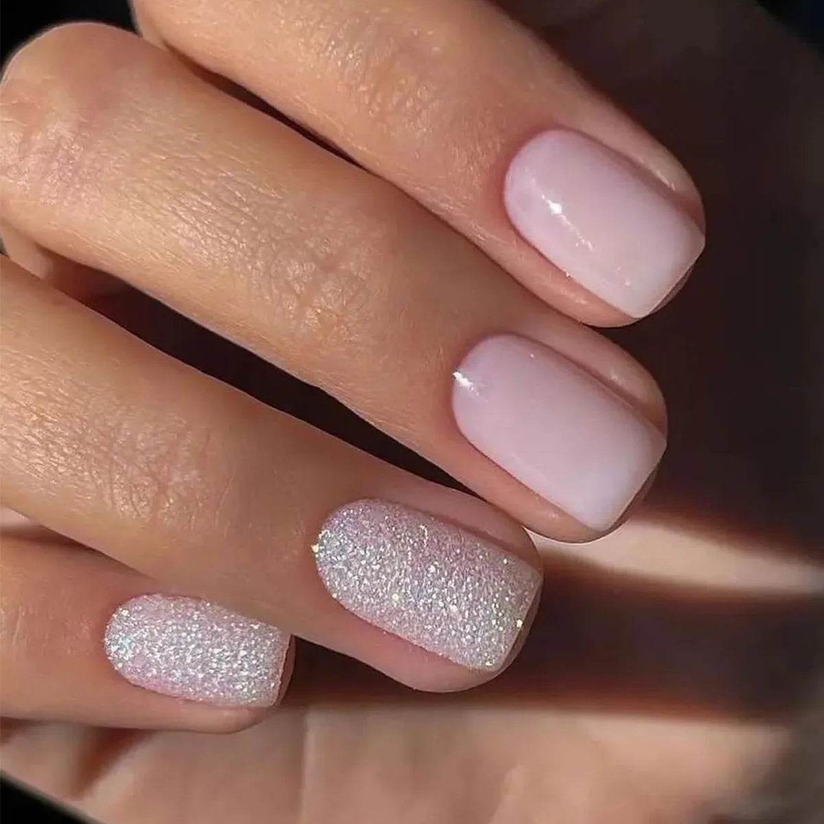 Naked Pink French White Side False Nails Short Simple Nail Beauty Press on Nails
