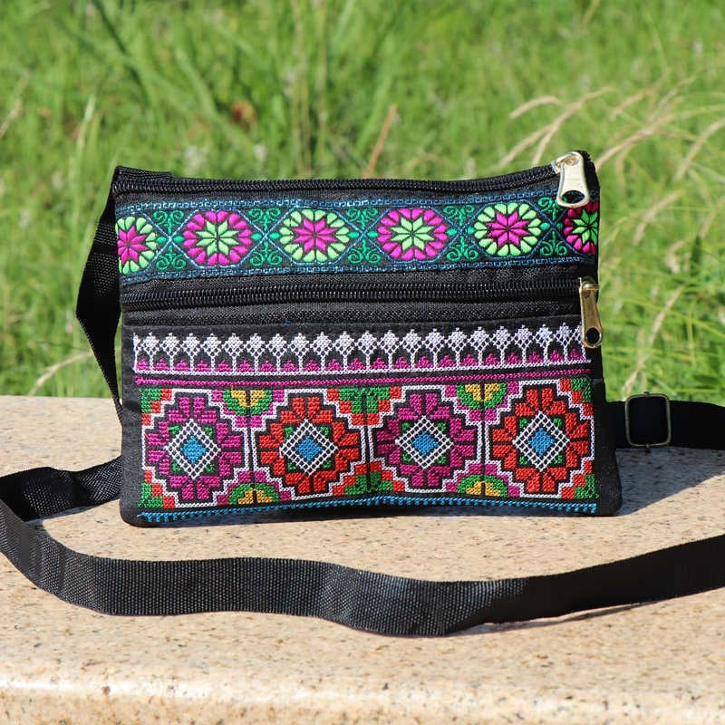 Shoulder Crossbody Bag - Double-layer Zipper Embroidered Women's Bag
