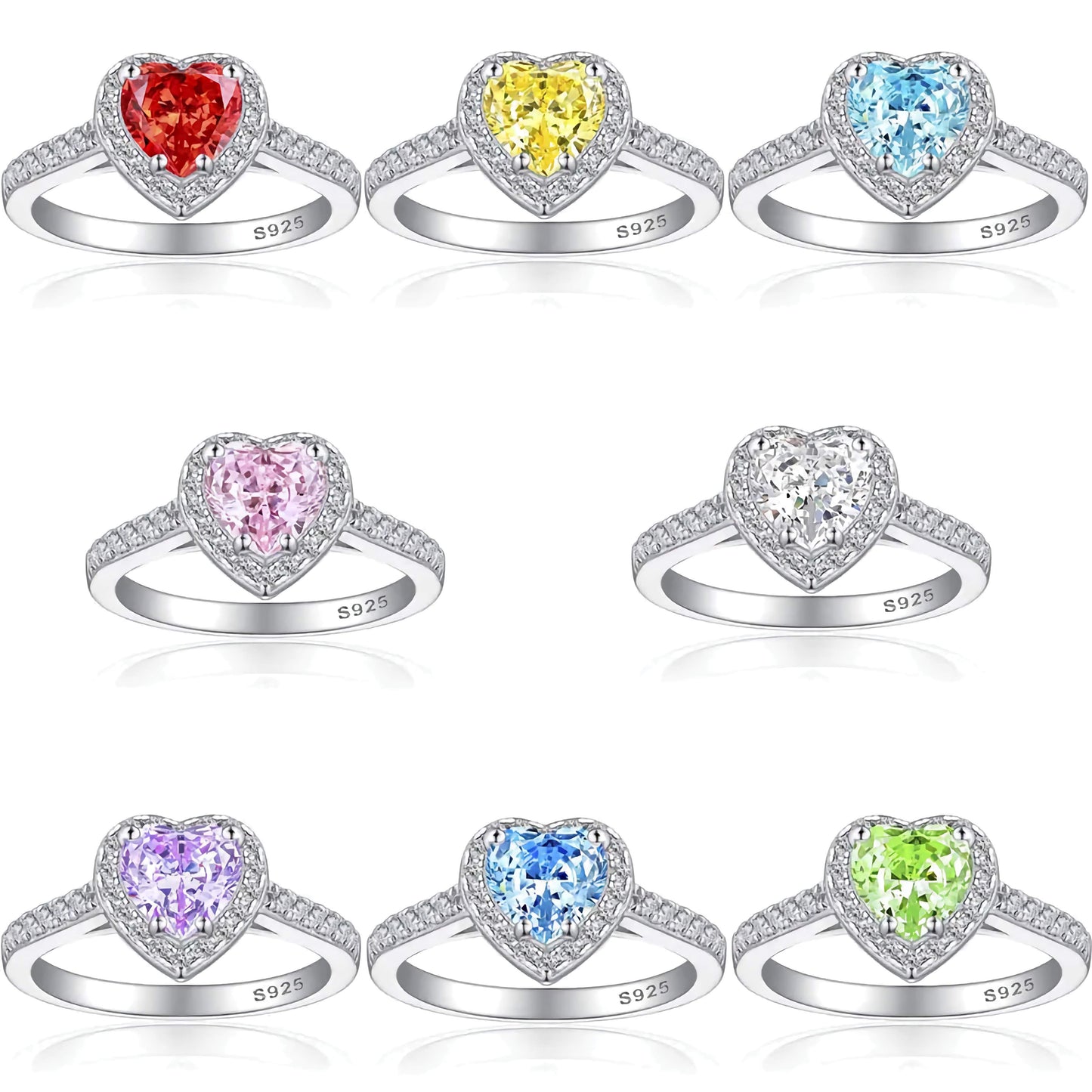 925 Sterling Silver Heart Ring - Luxurious Gemstone Women's Band