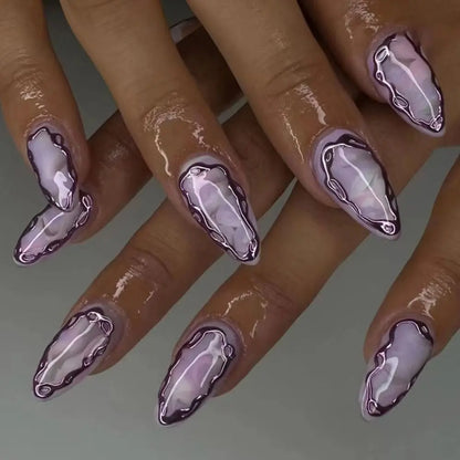 24Pcs Long Almond False Nails Various Styles French Press On Nails Newest Fake Nails DIY Manicure Detachable Nail Tips