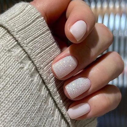 Naked Pink French White Side False Nails Short Simple Nail Beauty Press on  Nails
