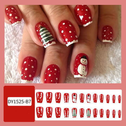 Christmas False Nails Hat Striped Snowflake Nail Art