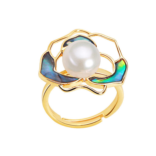 Pearl Camellia Flower Ring - Luxury 925 Sterling Silver Design