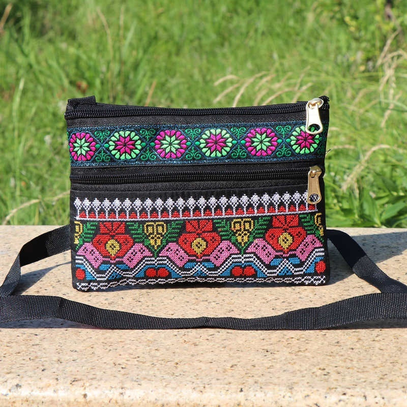 Shoulder Crossbody Bag - Double-layer Zipper Embroidered Women's Bag