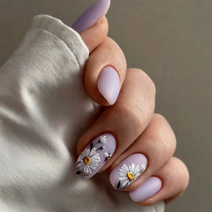 Flowers Gold Glitter Powder Edge White French Nail Art Fashion Wearable Fake Nail Detachable Finished False Nails Press on Nails