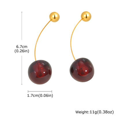 Cherry-shaped Stainless Steel Earrings - Creative Fruit Ball Design