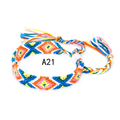 Colorful Cotton Hand-Woven Bracelet - Bohemian Artisan Adjustable Jewelry USA