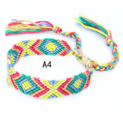Colorful Cotton Hand-Woven Bracelet - Bohemian Artisan Adjustable Jewelry USA