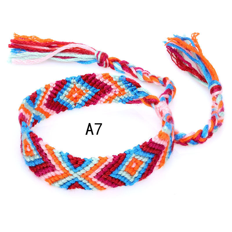 Colorful Cotton Hand-Woven Bracelet - Bohemian Artisan Adjustable Jewelry USA