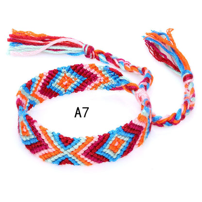 Colorful Cotton Hand-Woven Bracelet - Bohemian Artisan Adjustable Jewelry USA