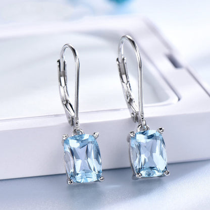 925 Sterling Silver Topaz Pendant Earrings - Blue Gemstone Luxury Jewelry USA