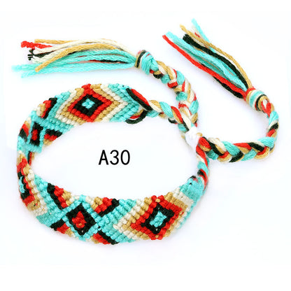 Colorful Cotton Hand-Woven Bracelet - Bohemian Artisan Adjustable Jewelry USA