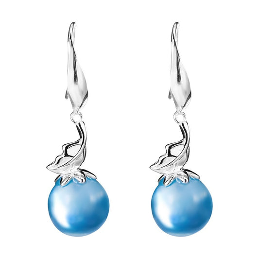 S925 Silver Aquamarine Flower Earrings - Vintage Leaves Gemstone Jewelry