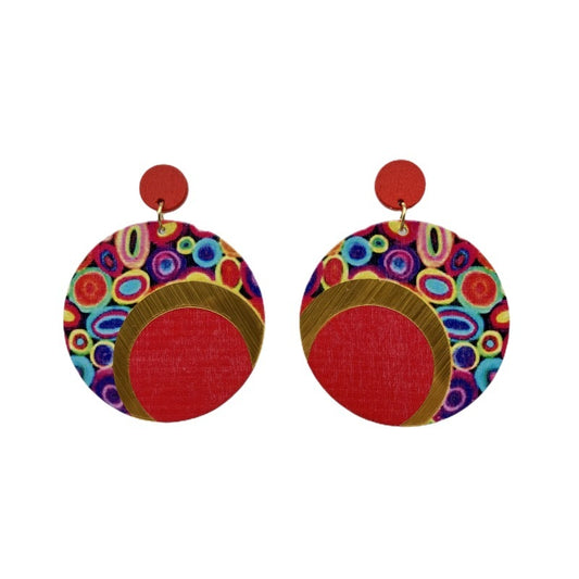 Wooden Printed Round Color Large Earrings